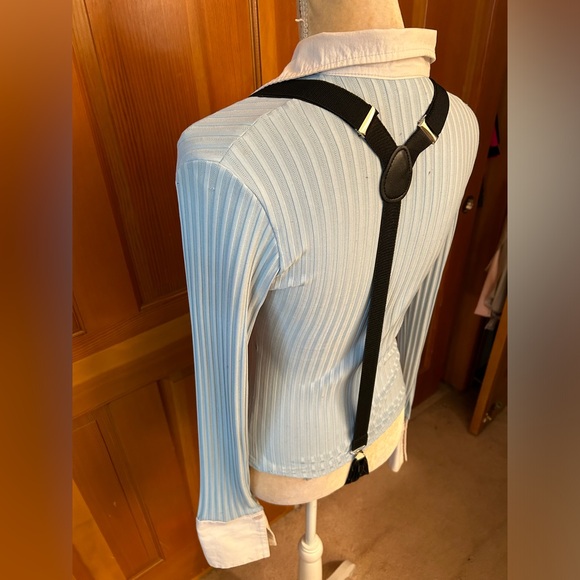 Y2K 1990’s Vintage Blue Cuffed Collar Tee w/ black suspenders - Picture 3 of 16